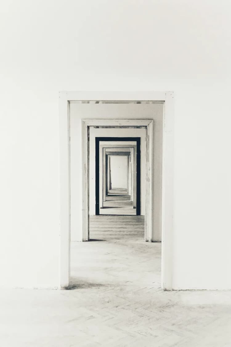A receding line of doorways — vision and depth